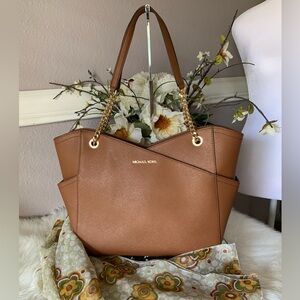 Michael Kors Brown Leather Tote with Gold Accents